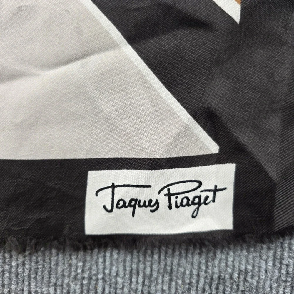 Jaques Piaget Vintage Striped Scarf Black Brown Tan White Geometric Fringed 7x53
